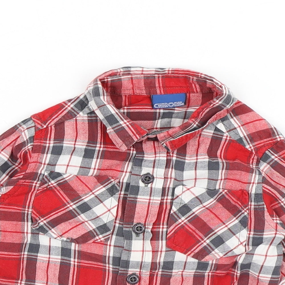 Cherokee Boys Red Plaid Cotton Basic Button-Up Size 18-24 Months Collared Button