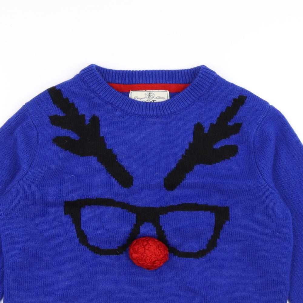 NEXT Mens Blue Round Neck Acrylic Pullover Jumper Size M - Christmas