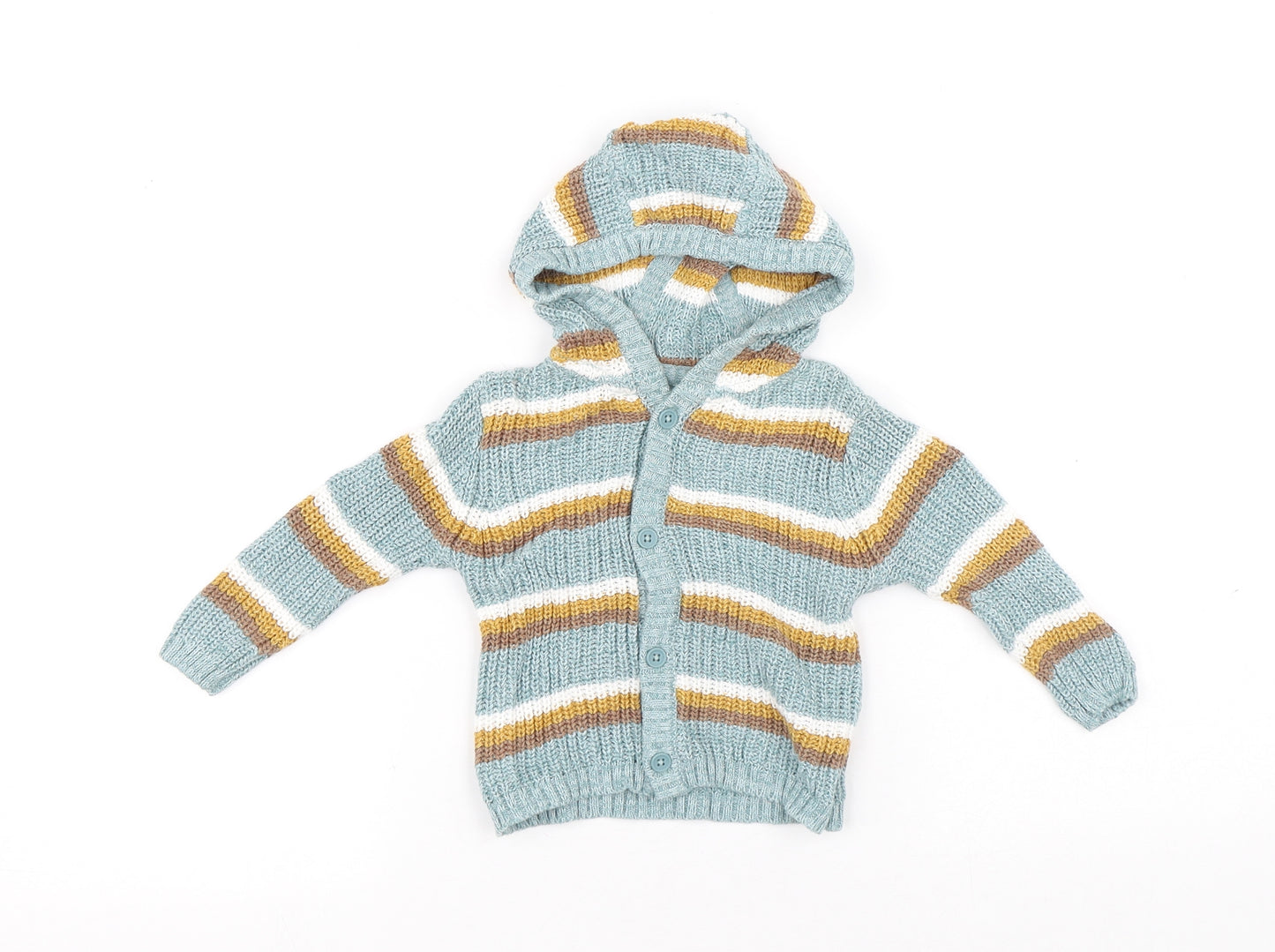 Dunnes Stores Boys Multicoloured Striped Cotton Cardigan Jumper Size 3-6 Months Button