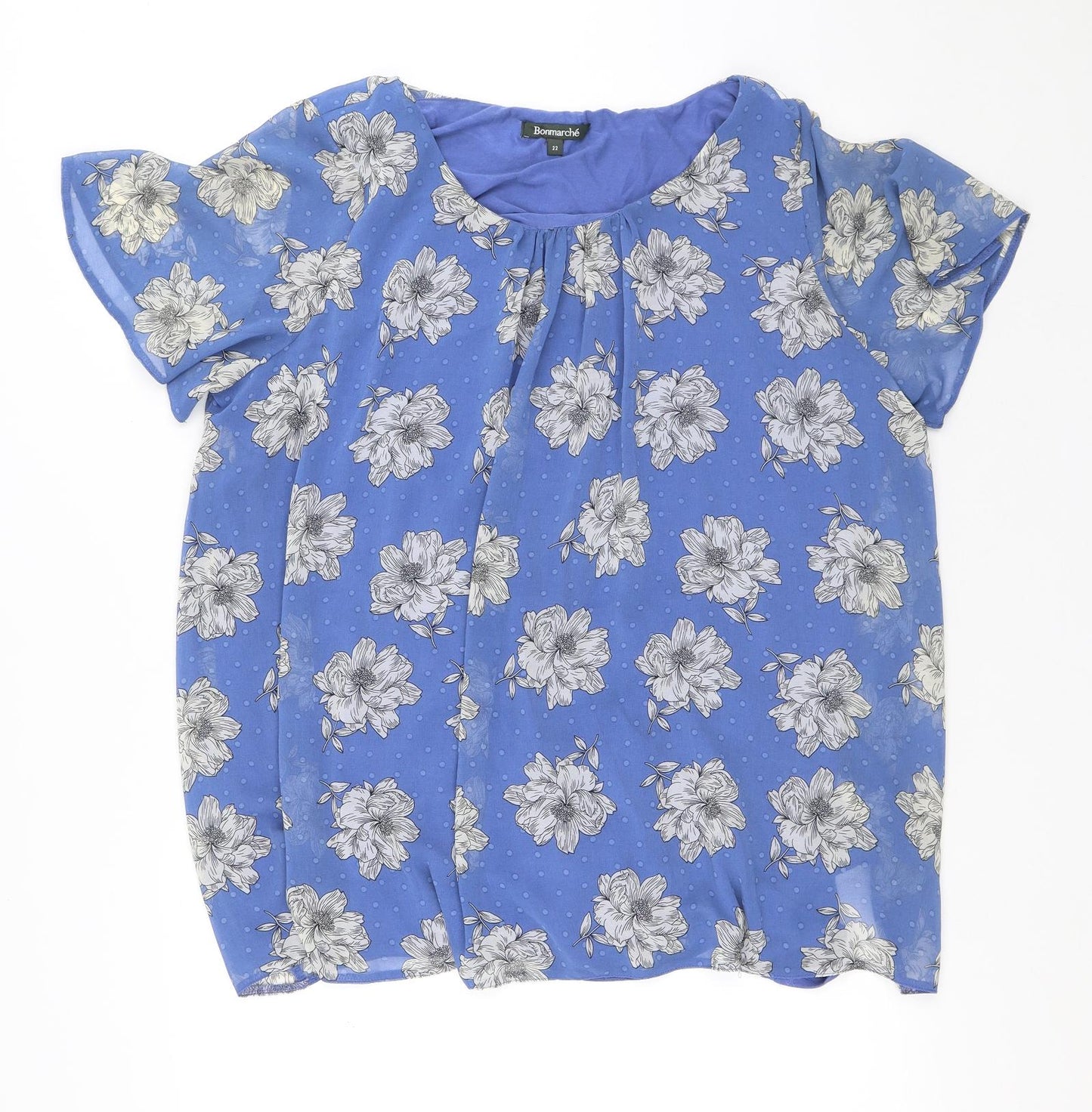 Bonmarché Womens Blue Floral Viscose Basic T-Shirt Size 22 Round Neck