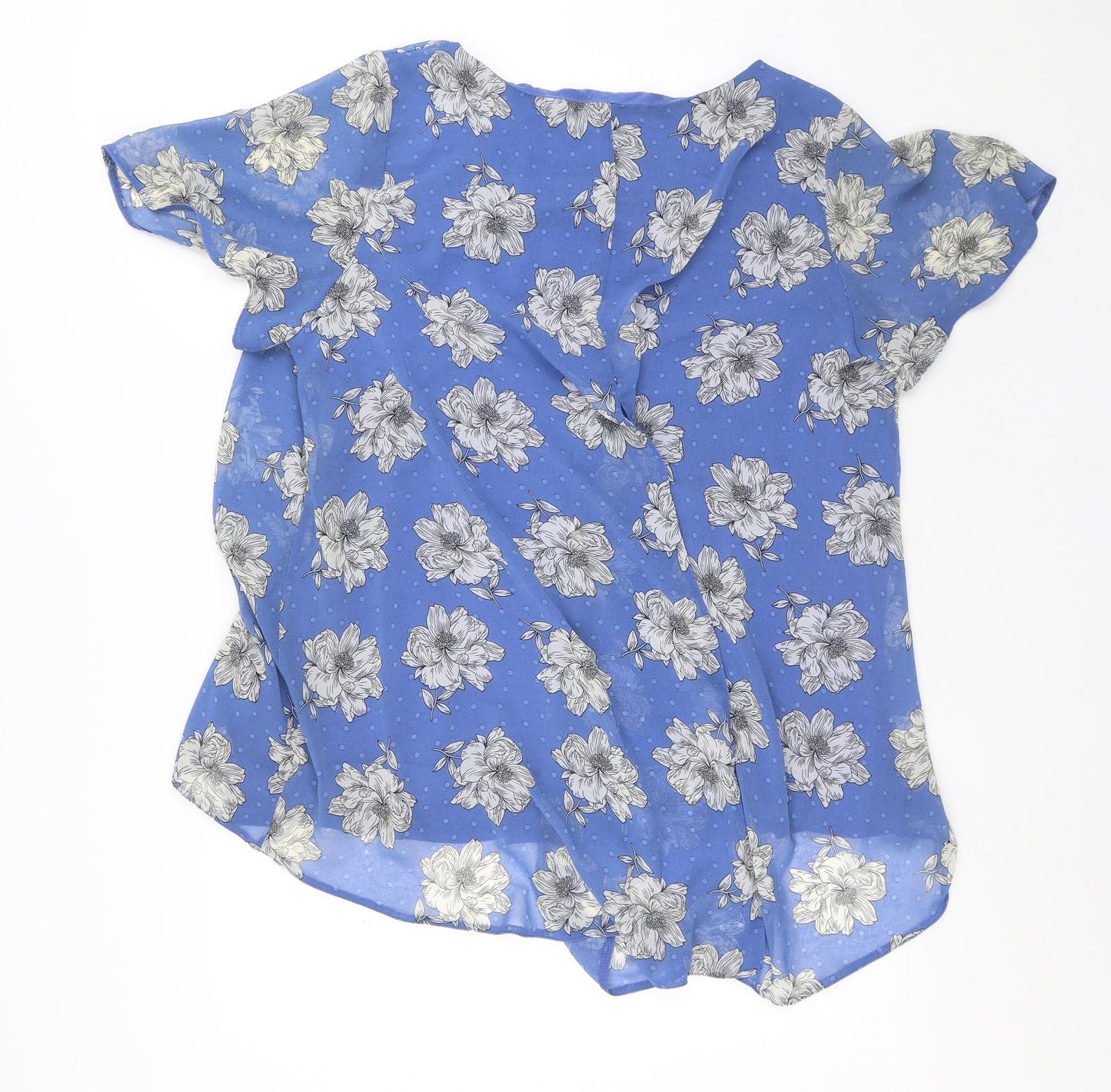 Bonmarché Womens Blue Floral Viscose Basic T-Shirt Size 22 Round Neck