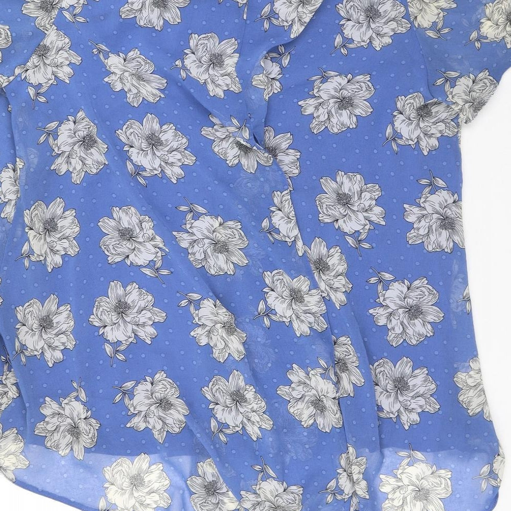 Bonmarché Womens Blue Floral Viscose Basic T-Shirt Size 22 Round Neck