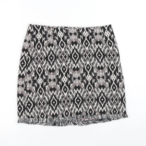 New Look Womens Multicoloured Geometric Polyester A-Line Skirt Size 8 Zip