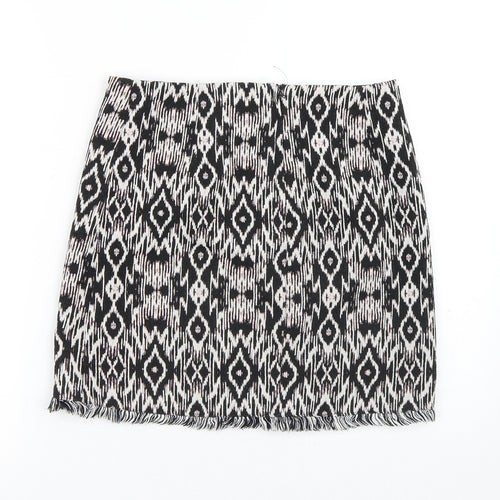 New Look Womens Multicoloured Geometric Polyester A-Line Skirt Size 8 Zip