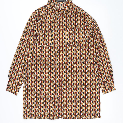 PRETTYLITTLETHING Womens Multicoloured Geometric Polyester Shirt Dress Size 6 Collared Button