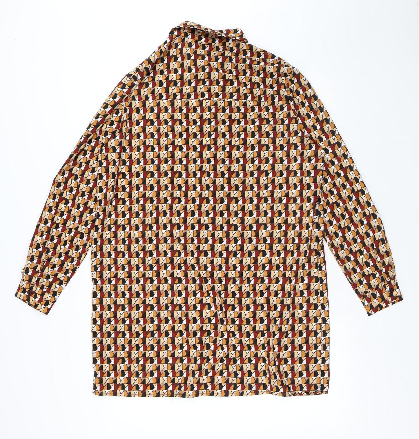 PRETTYLITTLETHING Womens Multicoloured Geometric Polyester Shirt Dress Size 6 Collared Button