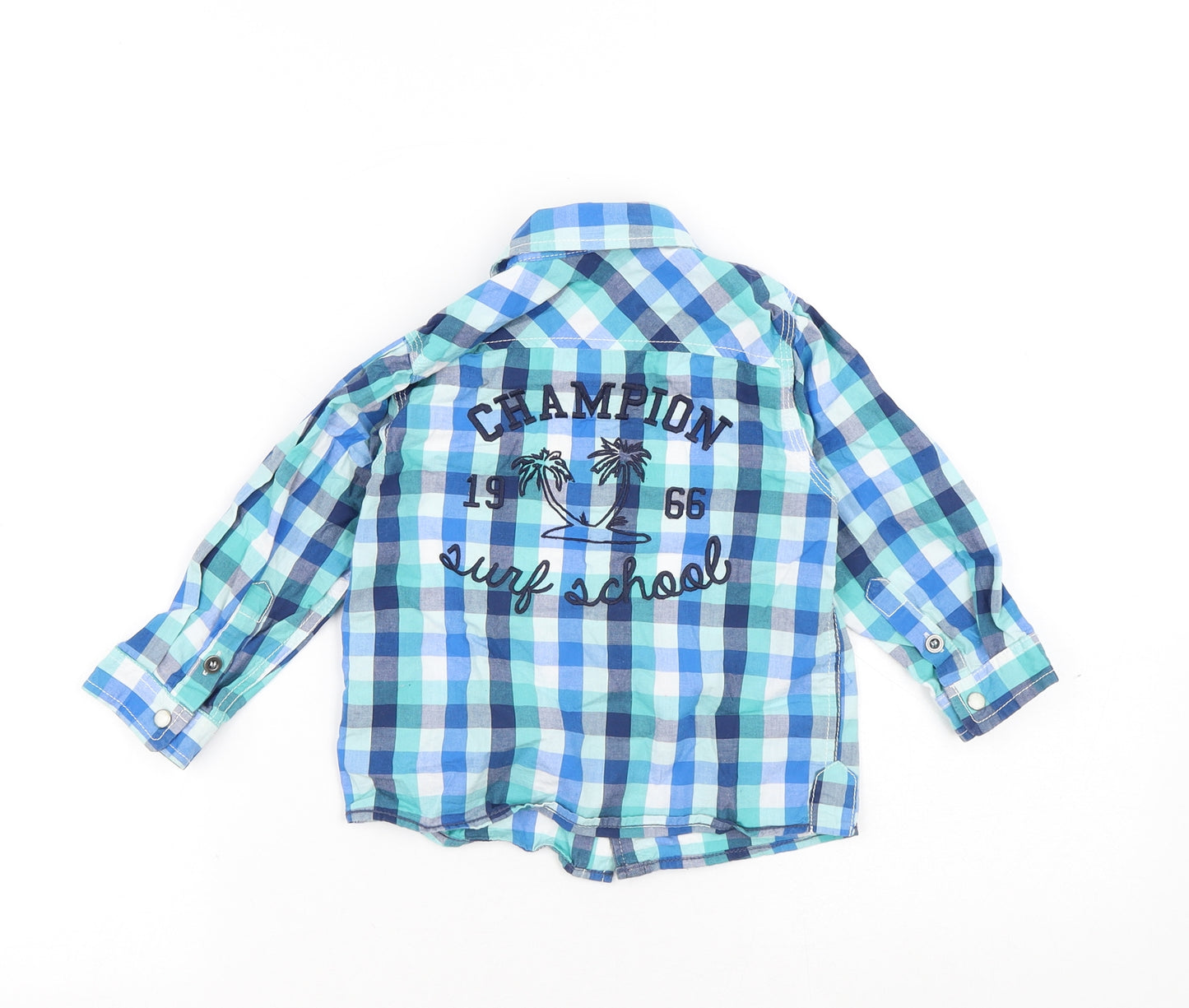 Dunnes Stores Boys Blue Check Cotton Basic Button-Up Size 18-24 Months Collared Button
