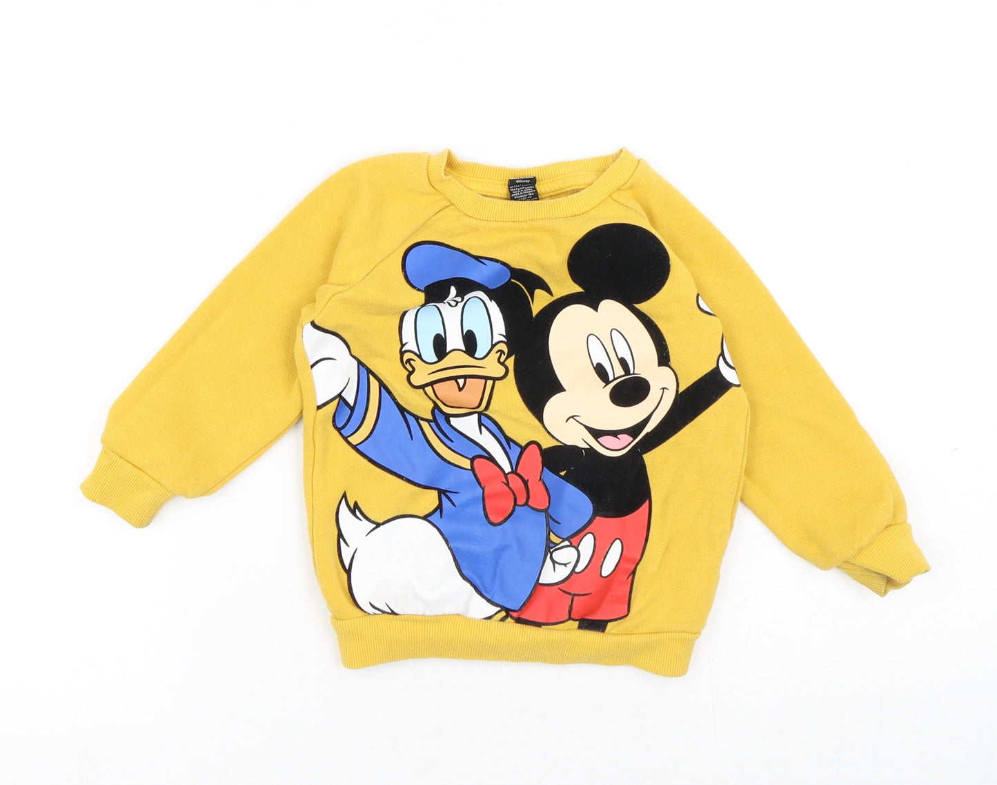 Disney Baby Yellow Cotton Pullover Jumper Size 18-24 Months - Mickey and Friends