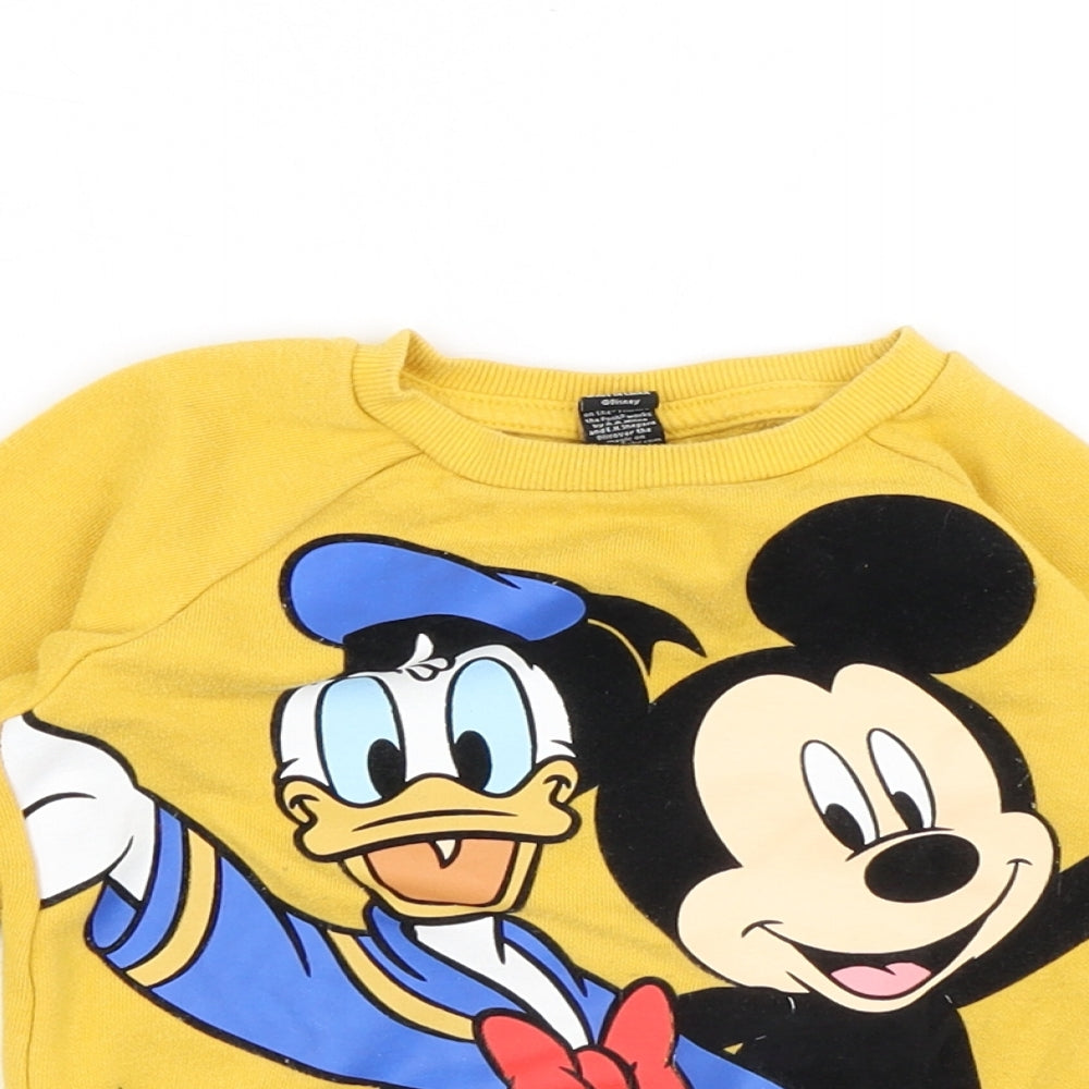 Disney Baby Yellow Cotton Pullover Jumper Size 18-24 Months - Mickey and Friends