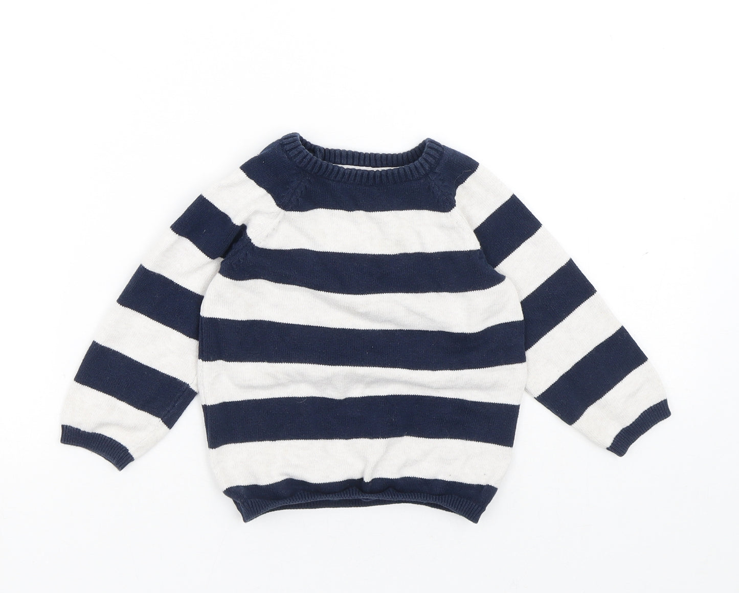 H&M Girls Blue Striped Cotton Pullover Jumper Size 12-18 Months Button