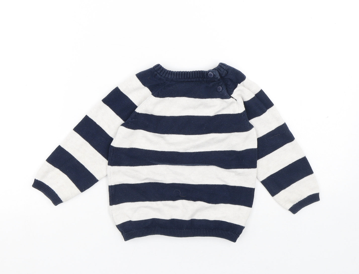 H&M Girls Blue Striped Cotton Pullover Jumper Size 12-18 Months Button