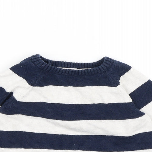 H&M Girls Blue Striped Cotton Pullover Jumper Size 12-18 Months Button