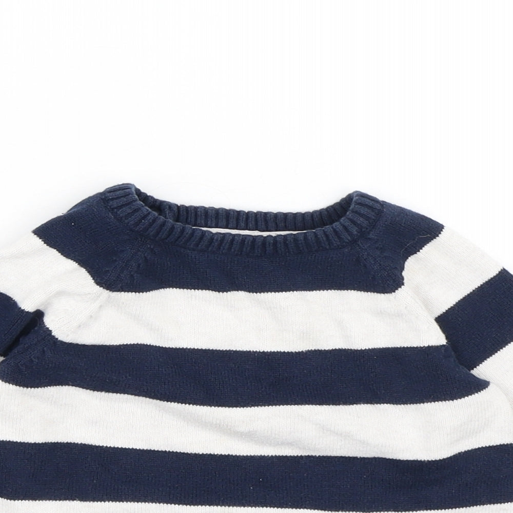 H&M Girls Blue Striped Cotton Pullover Jumper Size 12-18 Months Button