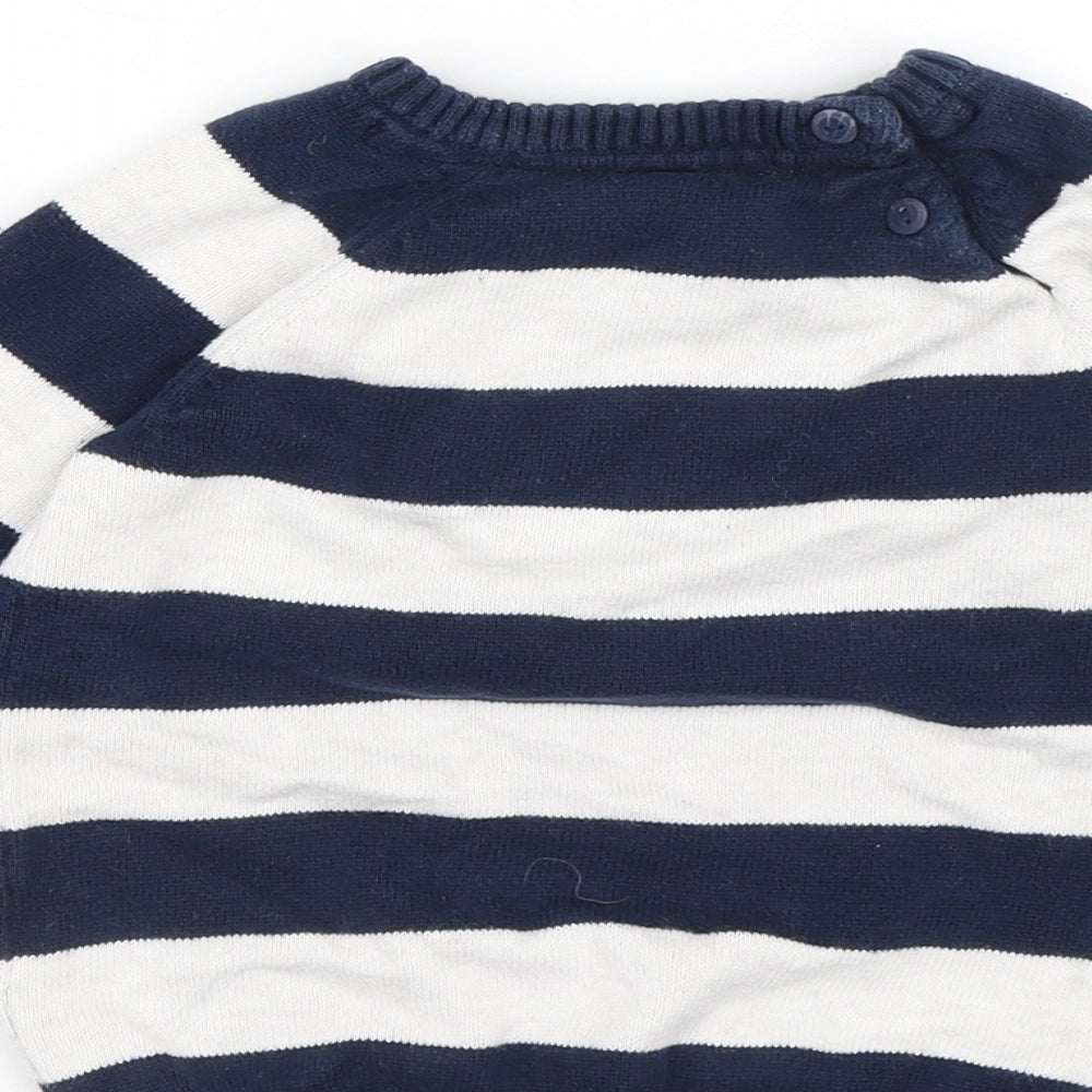 H&M Girls Blue Striped Cotton Pullover Jumper Size 12-18 Months Button