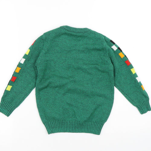 F&F Boys Green Round Neck Acrylic Pullover Jumper Size 4-5 Years - Christmas level up