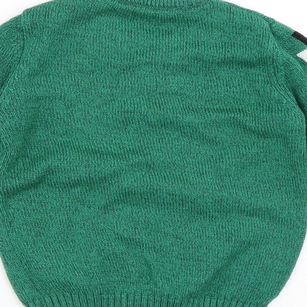 F&F Boys Green Round Neck Acrylic Pullover Jumper Size 4-5 Years - Christmas level up