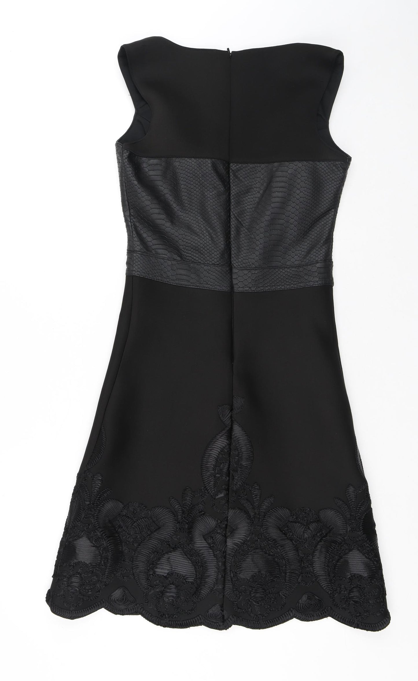 Weraberto Womens Black Geometric Polyester A-Line Size S Round Neck Zip - Snake print