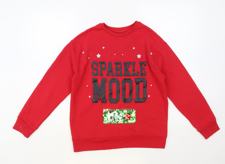 Dunnes Stores Womens Red Cotton Pullover Sweatshirt Size S Pullover - Sparkle Mood