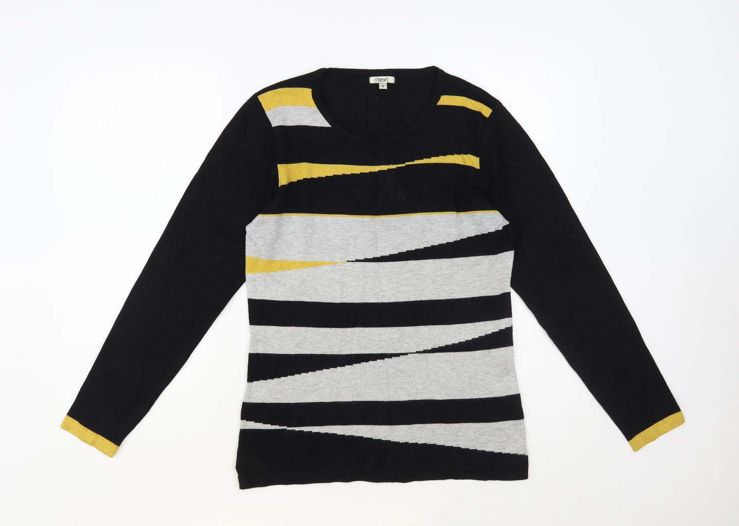 NEXT Womens Black Round Neck Geometric Viscose Pullover Jumper Size S