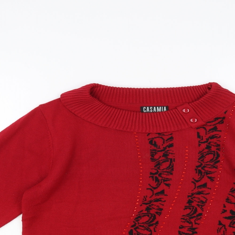 Casamia Womens Red Roll Neck Floral Acrylic Pullover Jumper Size S