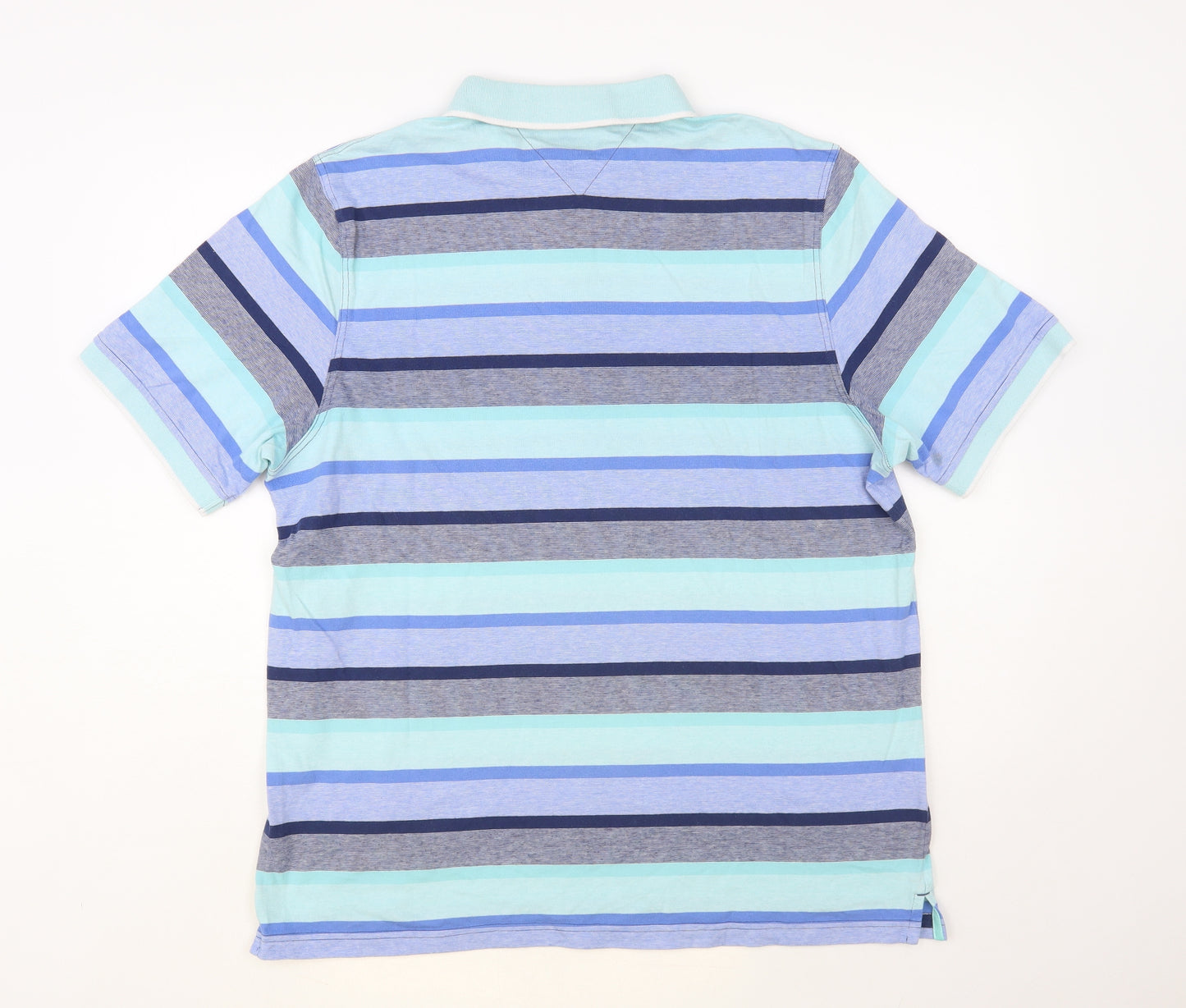 Lincoln Mens Blue Striped Cotton Polo Size XL Collared Button