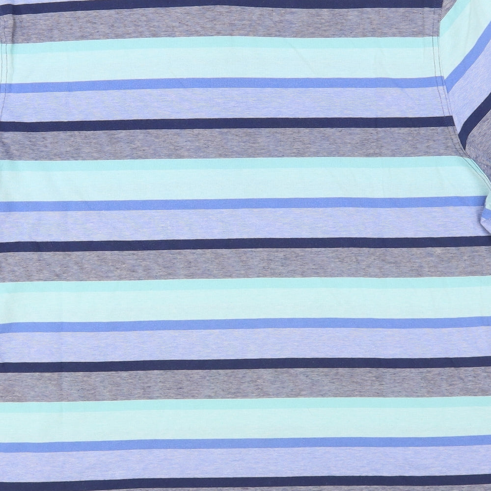 Lincoln Mens Blue Striped Cotton Polo Size XL Collared Button