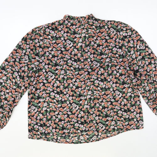 SheIn Womens Black Floral Polyester Basic Blouse Size L V-Neck