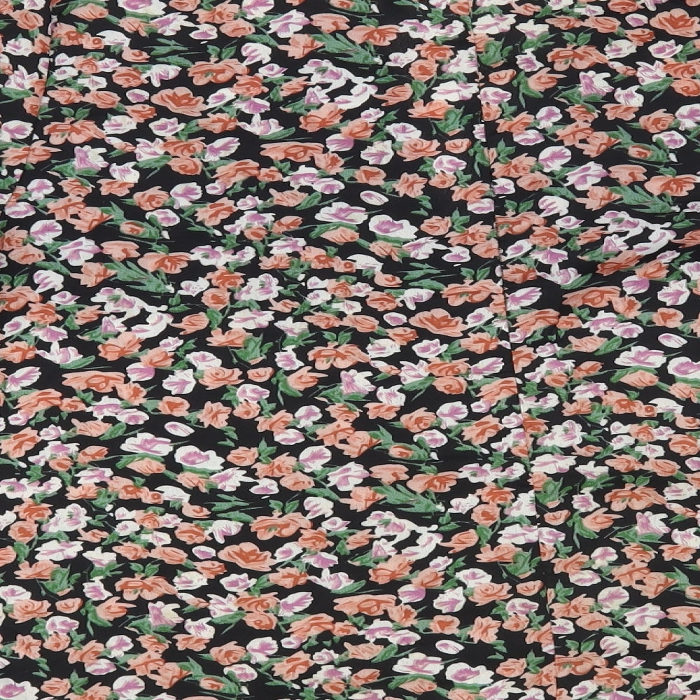 SheIn Womens Black Floral Polyester Basic Blouse Size L V-Neck