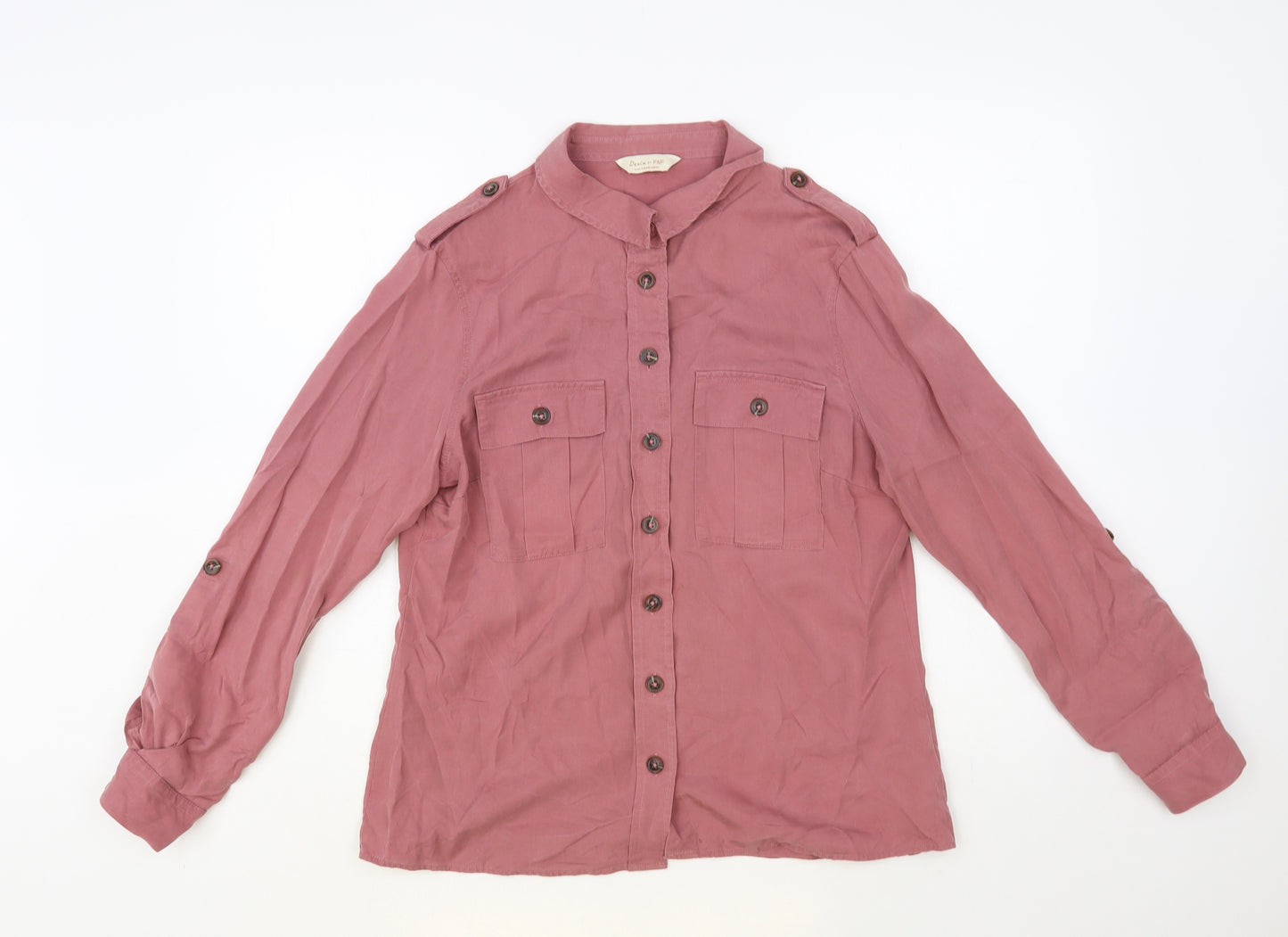 F&F Womens Pink Lyocell Basic Button-Up Size 12 Collared