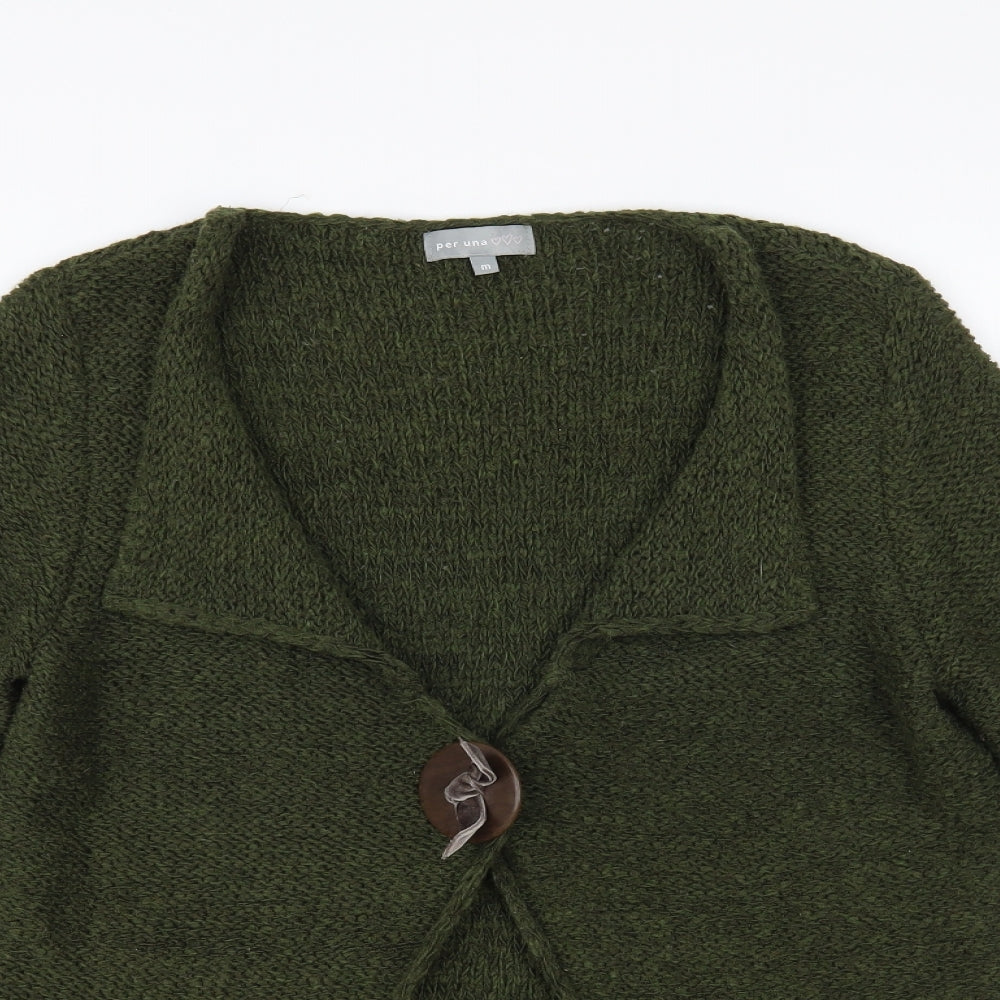 Per Una Womens Green Collared Acrylic Cardigan Jumper Size M