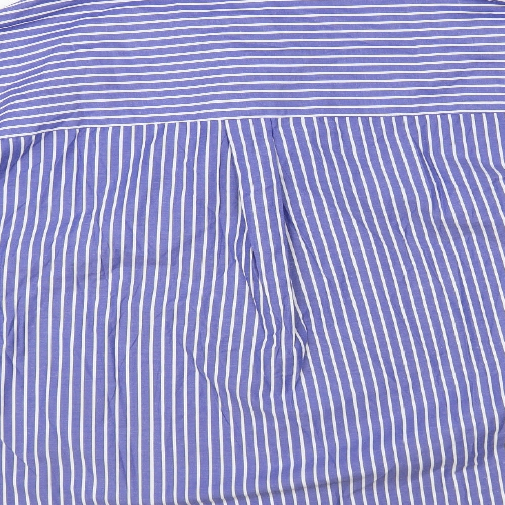 French Connection Womens Blue Striped Polyester Basic Blouse Size L Collared