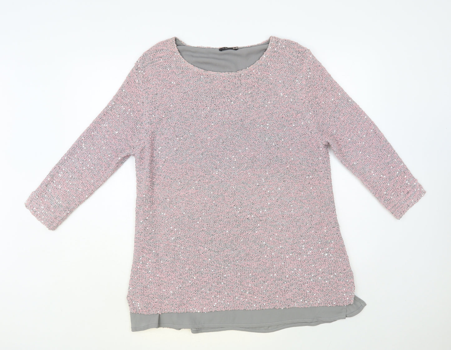 Via/ Appia Womens Pink Boat Neck Polyester Pullover Jumper Size 16