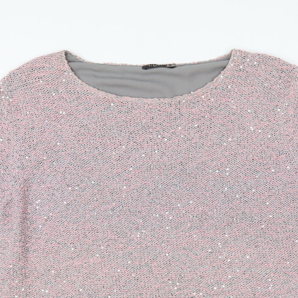 Via/ Appia Womens Pink Boat Neck Polyester Pullover Jumper Size 16