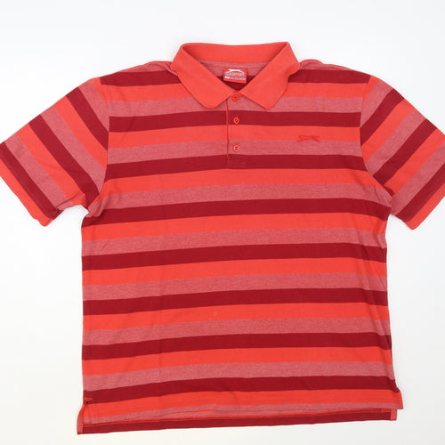 Slazenger Mens Red Striped Cotton Polo Size XL Collared Button