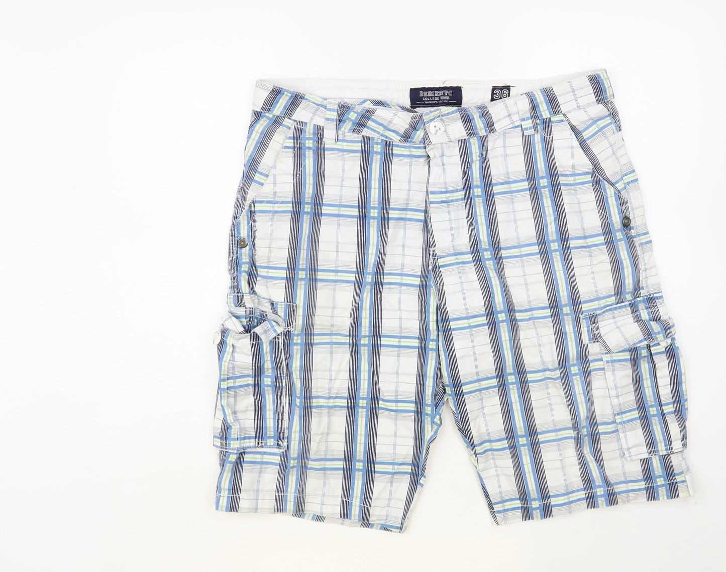 Desierto Mens Multicoloured Plaid Cotton Cargo Shorts Size 36 in L12 in Regular Button