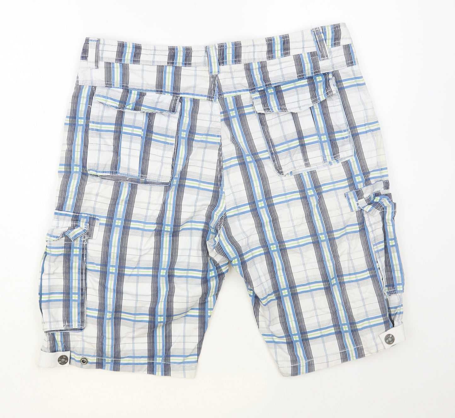 Desierto Mens Multicoloured Plaid Cotton Cargo Shorts Size 36 in L12 in Regular Button