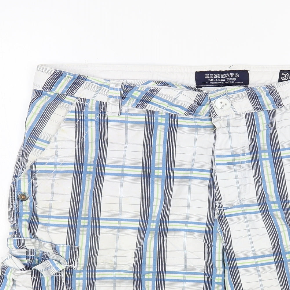 Desierto Mens Multicoloured Plaid Cotton Cargo Shorts Size 36 in L12 in Regular Button