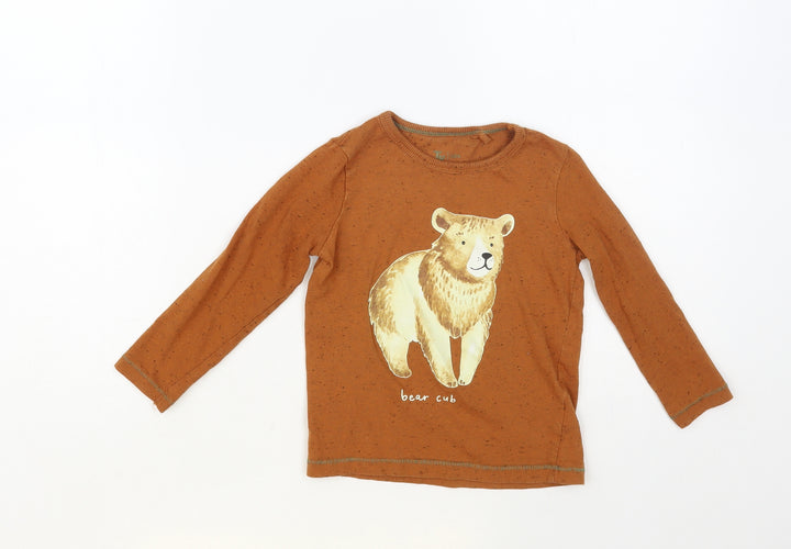 TU Boys Brown Cotton Pullover T-Shirt Size 2-3 Years Crew Neck Pullover - Bear Cub