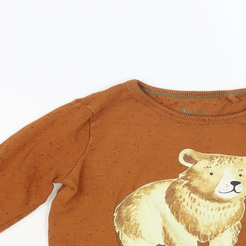 TU Boys Brown Cotton Pullover T-Shirt Size 2-3 Years Crew Neck Pullover - Bear Cub