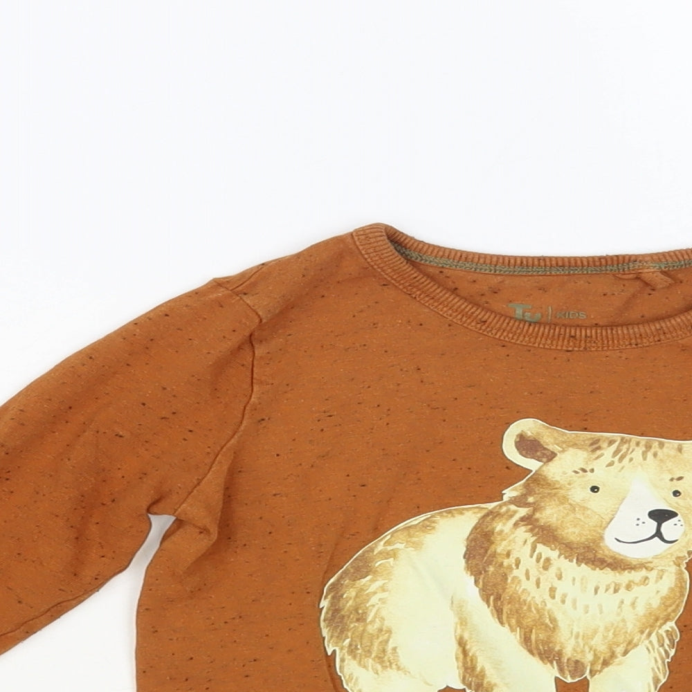 TU Boys Brown Cotton Pullover T-Shirt Size 2-3 Years Crew Neck Pullover - Bear Cub