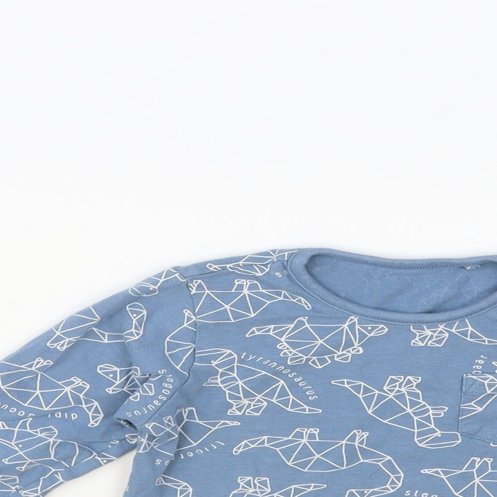 TU Baby Blue Geometric Cotton Pullover T-Shirt Size 18-24 Months Crew Neck Snap - Dinosaur Print