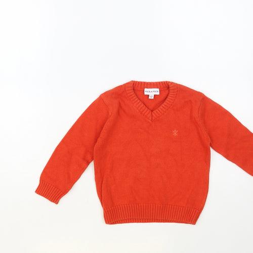 Neck & Neck Boys Orange V-Neck Cotton Pullover Jumper Size 2 Years Pullover