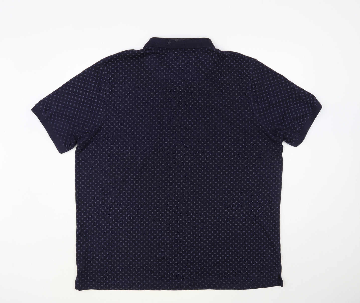 Dunnes Stores Mens Blue Geometric Cotton Polo Size 2XL Collared Button