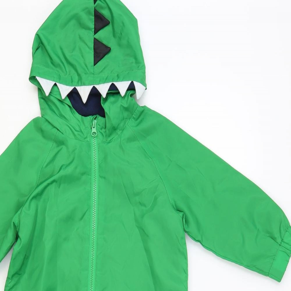 Matalan Boys Green Rain Coat Snowsuit Size 2-3 Years Zip - Dinosaur