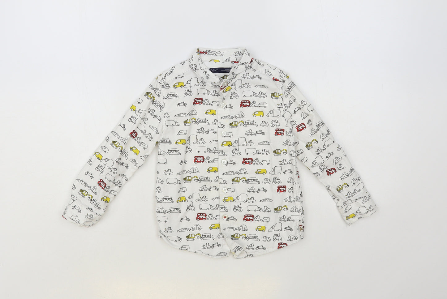 NEXT Boys White Geometric Cotton Basic Button-Up Size 2-3 Years Collared Button - Car Print