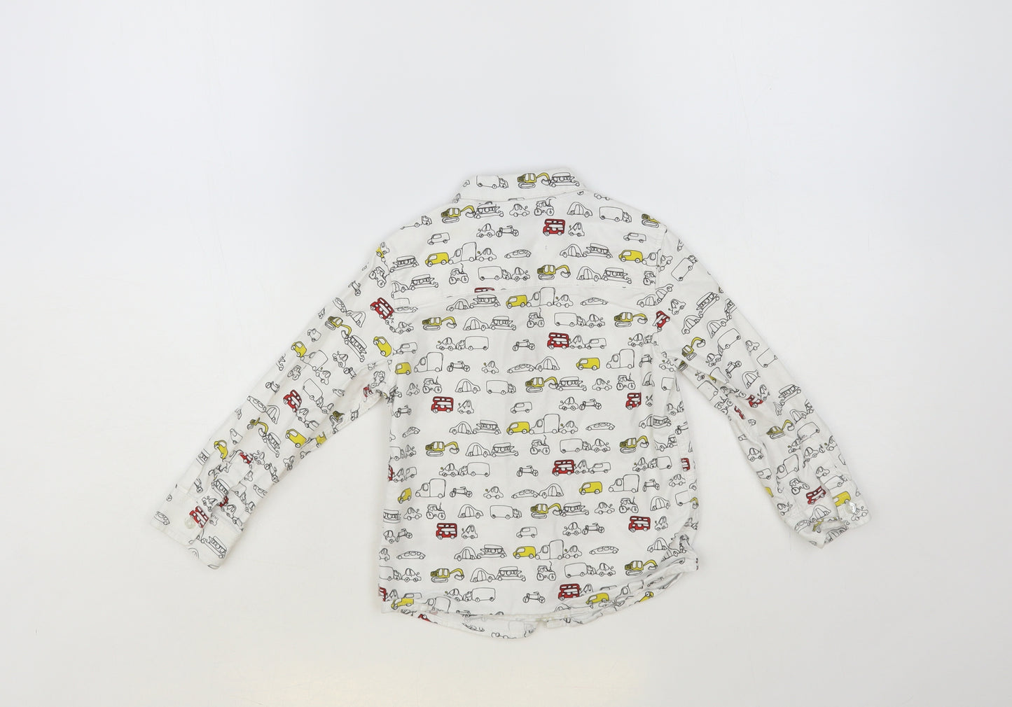 NEXT Boys White Geometric Cotton Basic Button-Up Size 2-3 Years Collared Button - Car Print