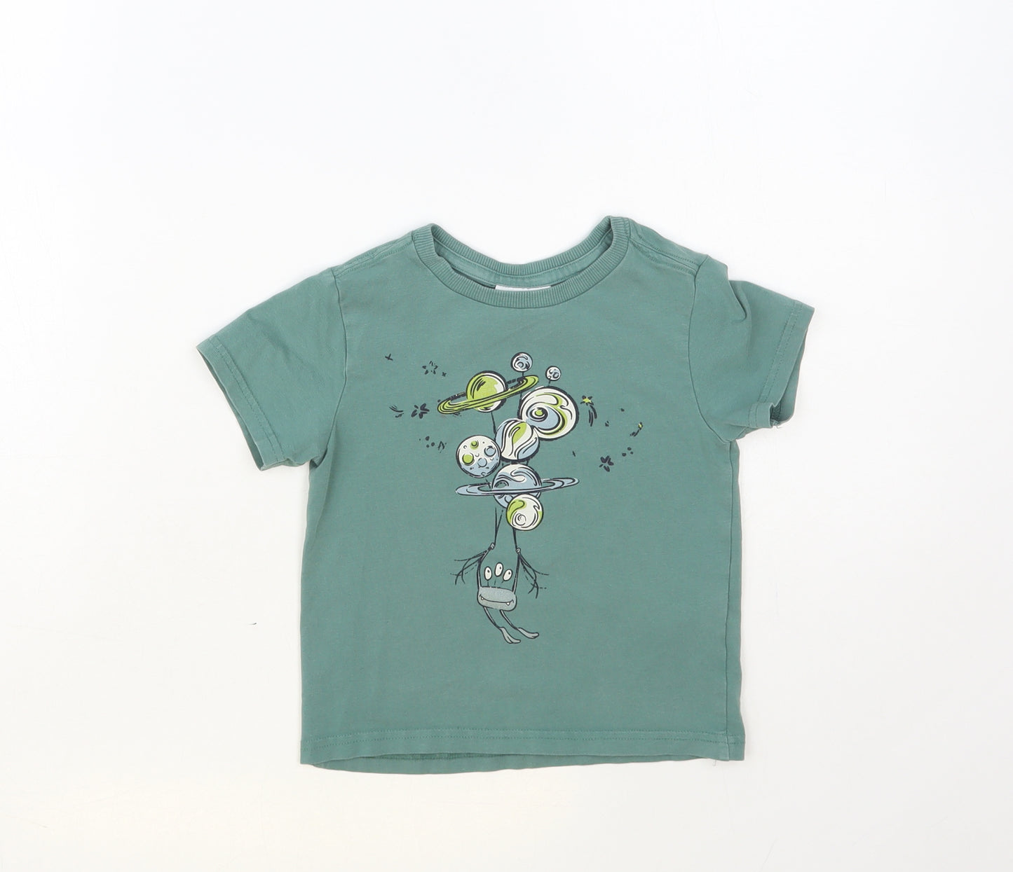 Tommy Bahama Boys Green Cotton Pullover T-Shirt Size 3 Years Crew Neck Pullover - Planets
