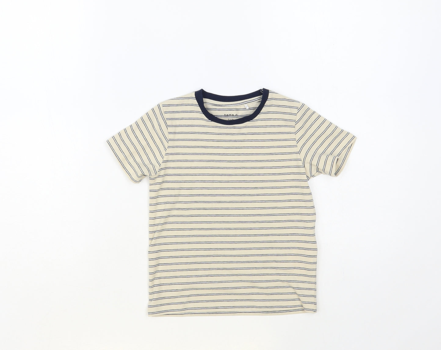 name it Boys Beige Striped Cotton Pullover T-Shirt Size 2-3 Years Crew Neck Pullover