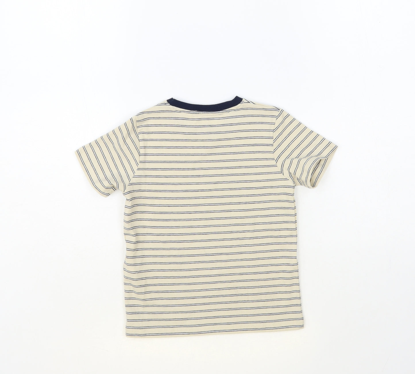 name it Boys Beige Striped Cotton Pullover T-Shirt Size 2-3 Years Crew Neck Pullover