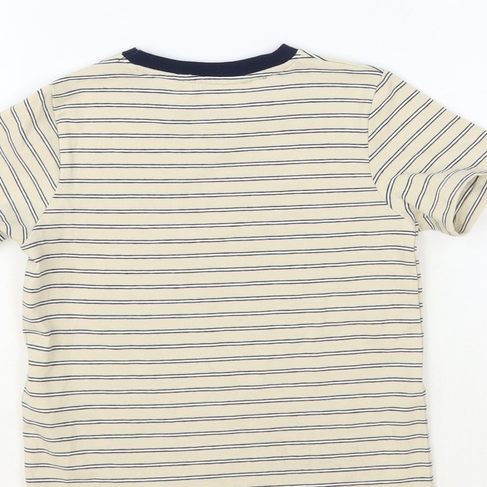 name it Boys Beige Striped Cotton Pullover T-Shirt Size 2-3 Years Crew Neck Pullover